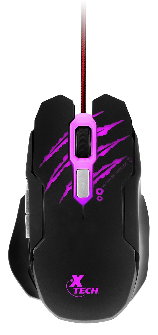 Xtech Mouse para Gaming Xtech XTM-610 Lethal Haze - Resolución ajustable de hasta 3200 ppp - Luces LED de 4 colores - Cable sin enredos - para juegos 3D de 6 botones - Sensor: Óptico - Botones: 6 - Iluminado: Sí - Longitud del cable: 5,2 pies, trenzado XTM-610