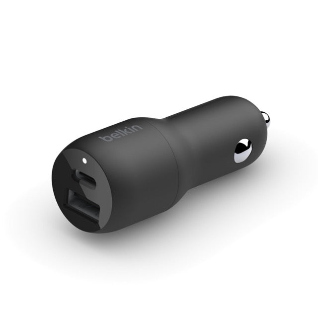 Belkin Belkin Dual Car Charger - Adaptador de corriente para el coche - 37 vatios - PD 3.0 - 2 conectores de salida (USB, 24 pin USB-C) CCB004bt1MBK-B5