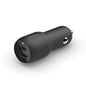 Belkin Belkin Dual Car Charger - Adaptador de corriente para el coche - 37 vatios - PD 3.0 - 2 conectores de salida (USB, 24 pin USB-C) CCB004bt1MBK-B5