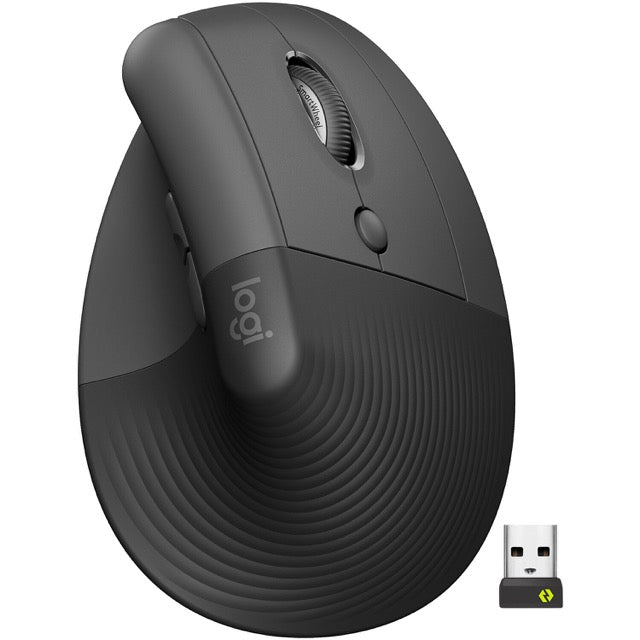 Logitech Logitech Lift Vertical Ergonomic Mouse - Ratón vertical - ergonómico - 6 botones - inalámbrico - 2.4 GHz, Bluetooth - receptor de USB Logitech Logi Bolt - grafito 910-006466