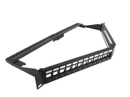 Nexxt Solutions Infrastructure Nexxt Solutions Infrastructure - Patch panel - Cold-rolled steel - Black with silver extrusion - Angled Mod SH 24P 1U PCGPSMO1U24ANBK