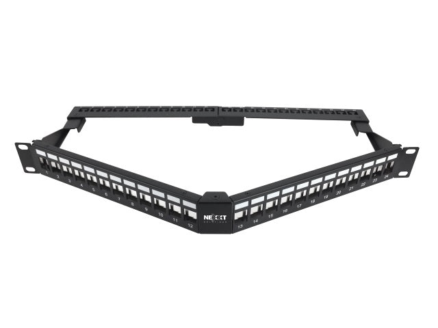 Nexxt Solutions Infrastructure Nexxt Solutions Infrastructure - Patch panel - Cold-rolled steel - Black with silver extrusion - Angled Mod SH 24P 1U PCGPSMO1U24ANBK