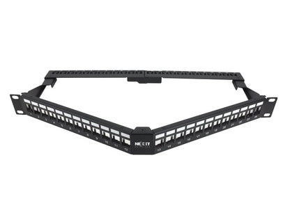 Nexxt Solutions Infrastructure Nexxt Solutions Infrastructure - Patch panel - Cold-rolled steel - Black with silver extrusion - Angled Mod SH 24P 1U PCGPSMO1U24ANBK