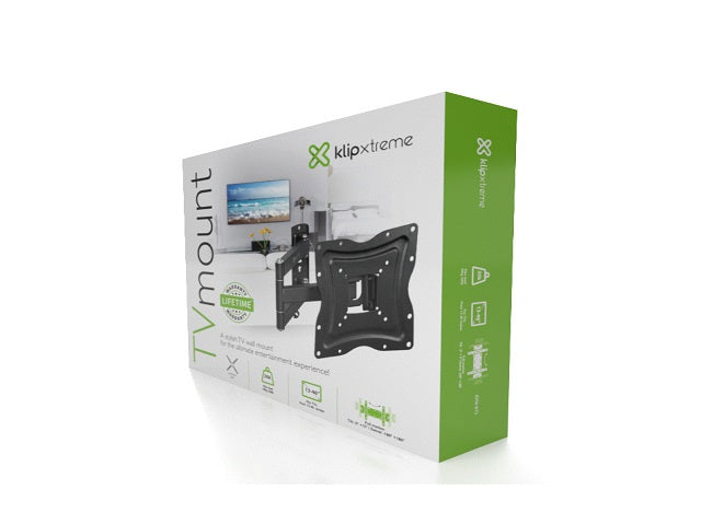 Klip Xtreme Klip Xtreme KPM-875 - Kit de montaje (placa de contacto, soporte para montaje en pared, brazo oscilante doble) - para pantalla plana - acero con recubrimiento en polvo - negro - tamaño de pantalla: 13"-46" - interfaz de montaje: hasta 400 x 400 mm - se puede instalar en la pared KPM-875