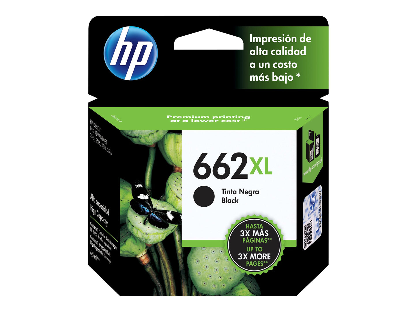 HP HP 662XL - Alto rendimiento - negro - original - Ink Advantage - cartucho de tinta - para Deskjet 1516, Ink Advantage 15XX, Ink Advantage 35XX, Ink Advantage 4645 CZ105AL