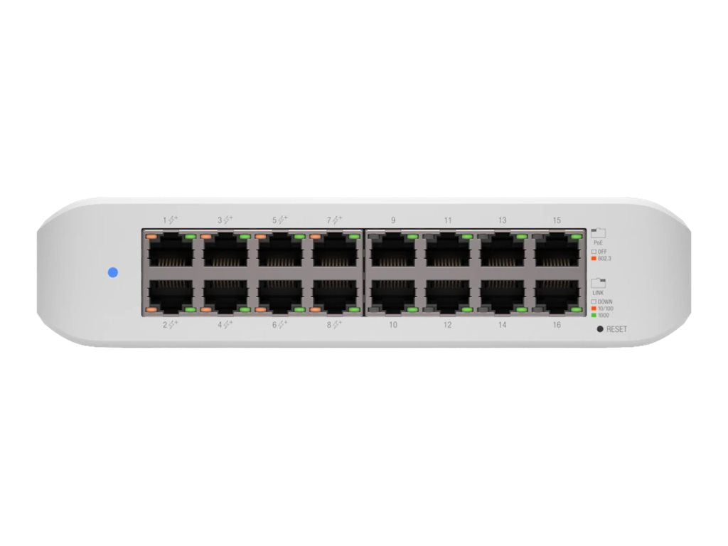 Ubiquiti Ubiquiti UniFi Switch Lite USW-Lite-16-POE - Conmutador - Gestionado - 16 x 10/100/1000 (8 PoE+) - sobremesa, montaje en pared - PoE+ (45 W) USW-Lite-16-POE